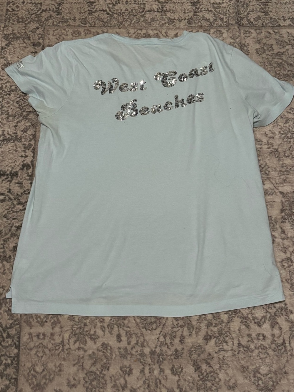 RARE PINK Victoria's Secret Light Blue Los Angeles Tee Shirt with Sparkles - Picture 2 of 9